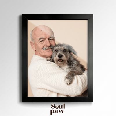 Custom Human & Pet Poster Sandstone Harmony Portrait – Personalized High-Resolution Matte Print for Wall Art, Home Decor, or Unique Gifts for Pet Lovers (Frame Not Included)