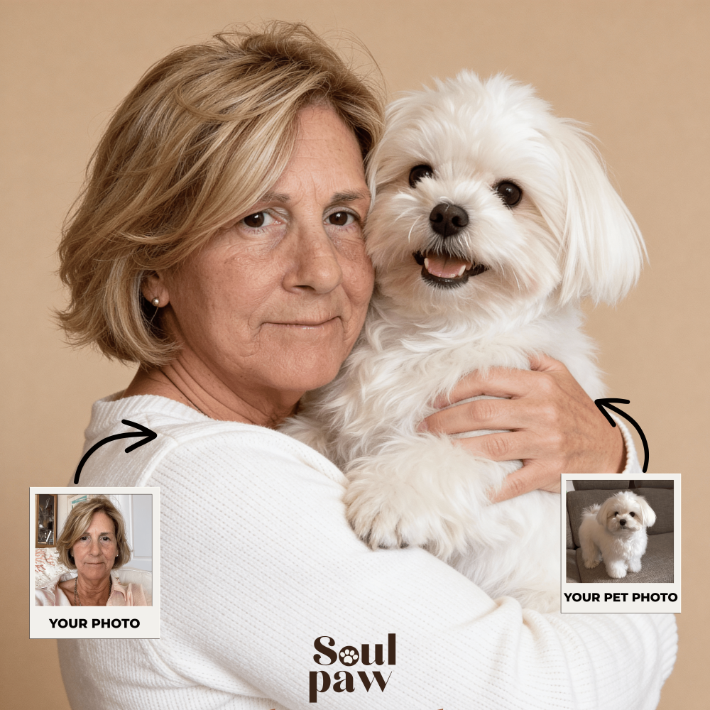 Custom Human & Pet Poster Sandstone Harmony Portrait – Personalized High-Resolution Matte Print for Wall Art, Home Decor, or Unique Gifts for Pet Lovers (Frame Not Included)