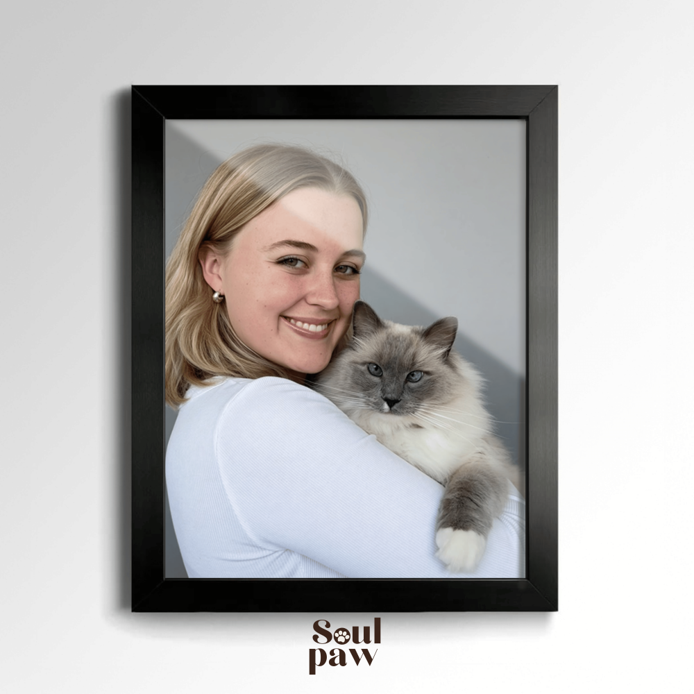 Custom Human & Pet Poster Charcoal Bond Portrait – Personalized High-Resolution Matte Print for Wall Art, Home Decor, or Unique Gifts for Pet Lovers (Frame Not Included)