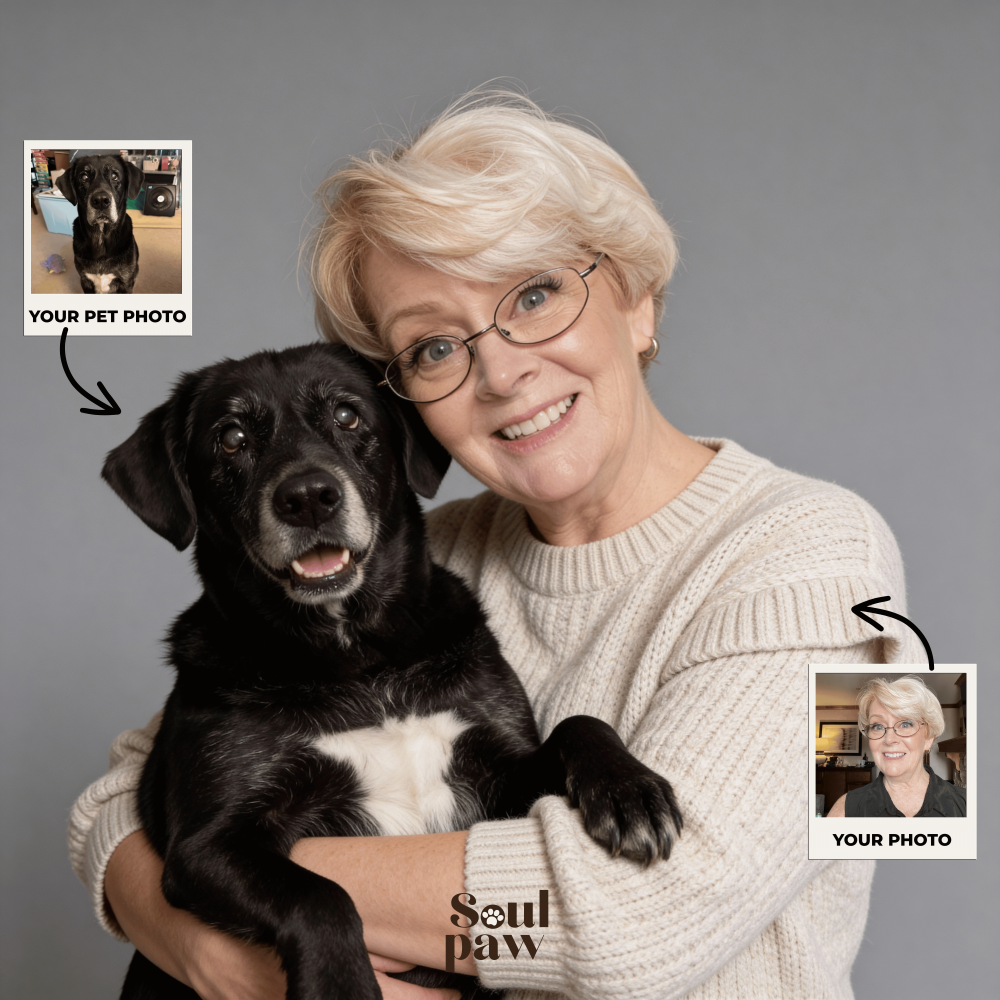 Custom Human & Pet Poster Charcoal Bond Portrait – Personalized High-Resolution Matte Print for Wall Art, Home Decor, or Unique Gifts for Pet Lovers (Frame Not Included)