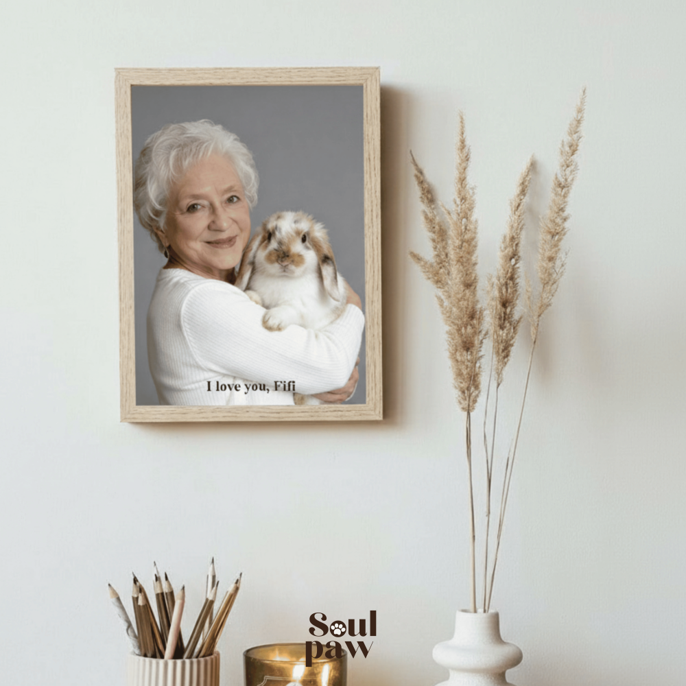 Custom Human & Pet Poster Charcoal Bond Portrait – Personalized High-Resolution Matte Print for Wall Art, Home Decor, or Unique Gifts for Pet Lovers (Frame Not Included)