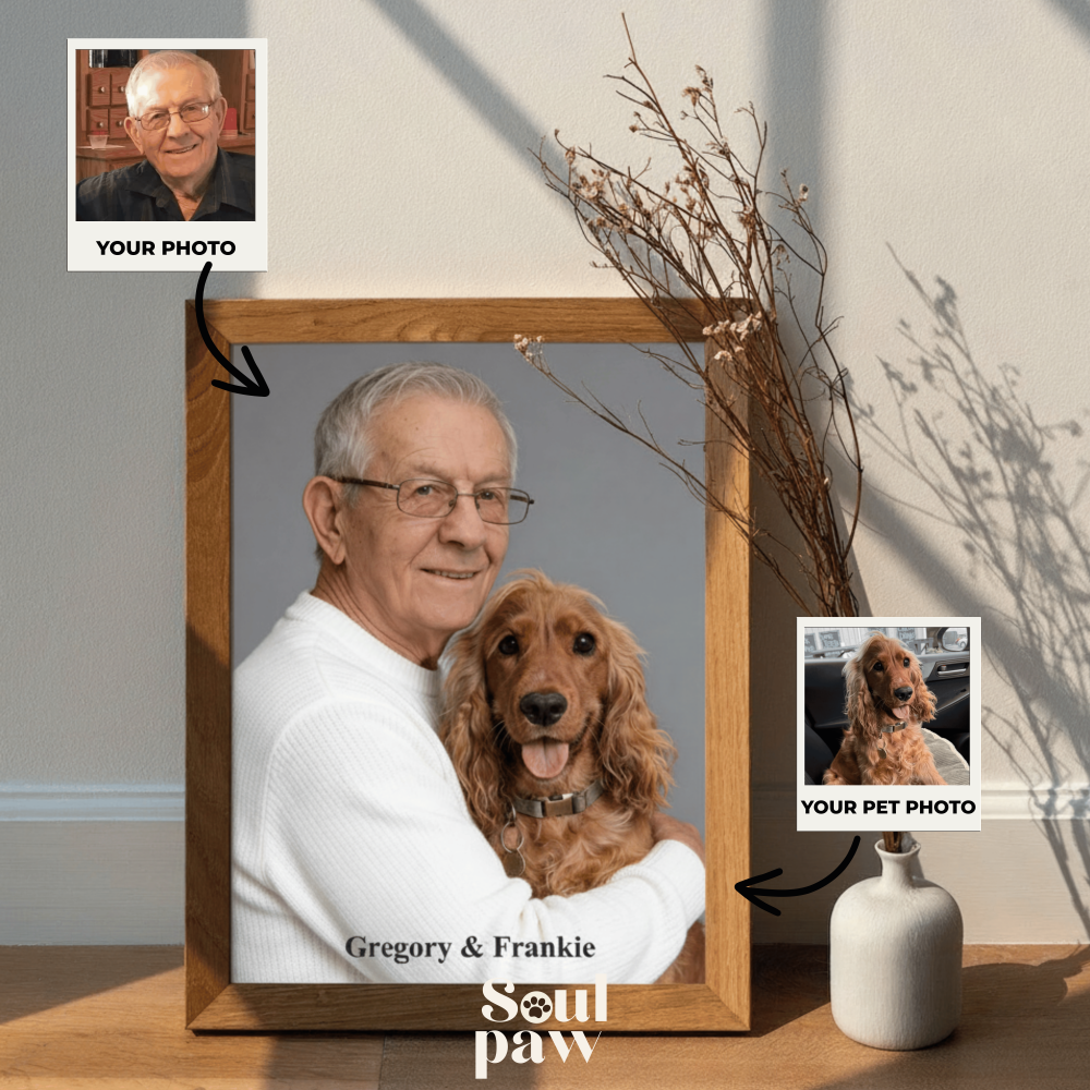 Custom Human & Pet Poster Charcoal Bond Portrait – Personalized High-Resolution Matte Print for Wall Art, Home Decor, or Unique Gifts for Pet Lovers (Frame Not Included)