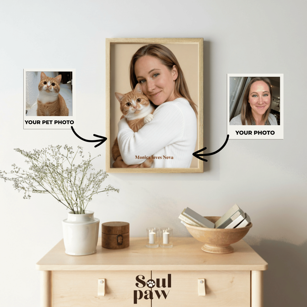 Custom Human & Pet Poster Sandstone Harmony Portrait – Personalized High-Resolution Matte Print for Wall Art, Home Decor, or Unique Gifts for Pet Lovers (Frame Not Included)