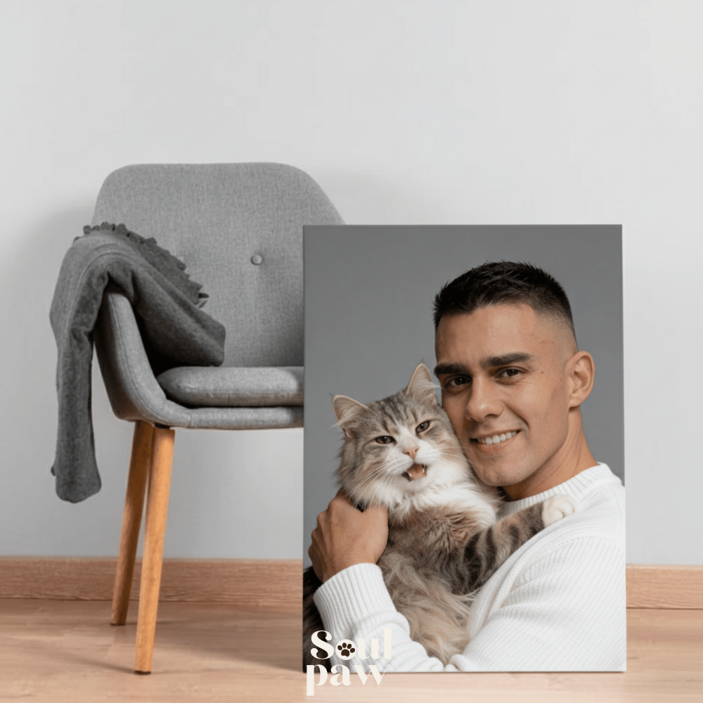 Custom Human & Pet Poster Charcoal Bond Portrait – Personalized High-Resolution Matte Print for Wall Art, Home Decor, or Unique Gifts for Pet Lovers (Frame Not Included)