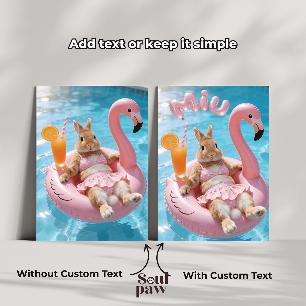 Custom Pet Poster Pink Paradise Float Portrait – Personalized High-Resolution Matte Print for Wall Art, Home Decor, or Unique Gifts for Pet Lovers (Frame Not Included)
